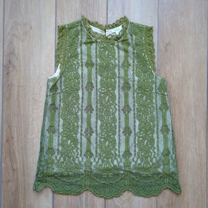 Sundance Green Lace Sleeveless Ruffle Collar Top Size Small